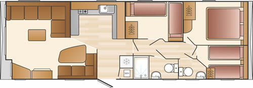 Typical layout of a static caravan holiday home at Looe Country Park